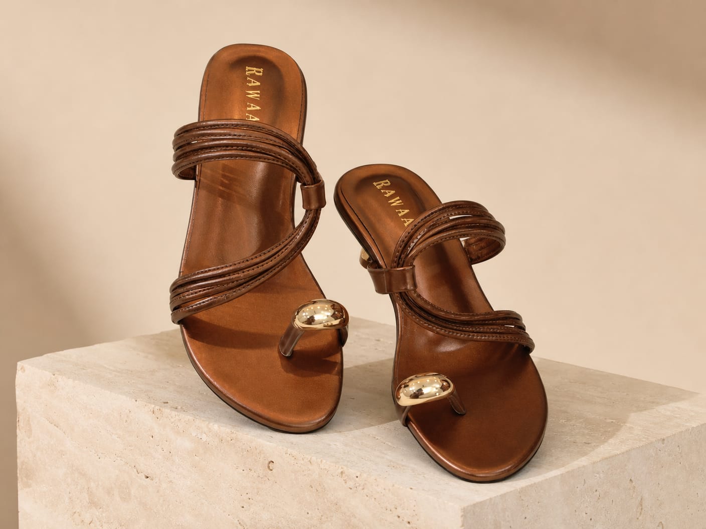 Bronze Metallic Toe-Ring Kitten Heels