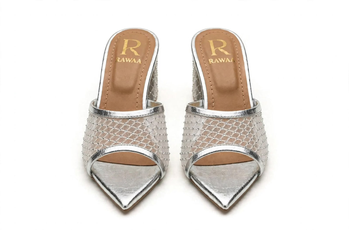 Noor Mesh Mules - Silver