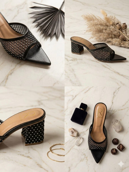 Noor Mesh Mules - Black