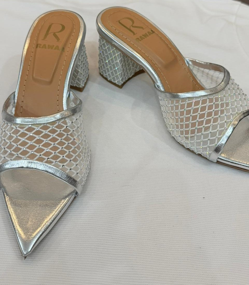 Noor Mesh Mules - Silver