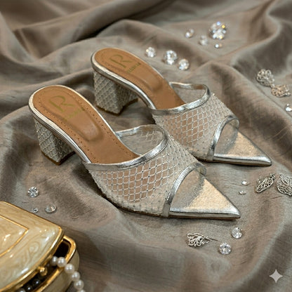 Noor Mesh Mules - Silver
